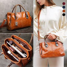 Laden Sie das Bild in den Galerie-Viewer, Neue Handtaschen aus Ölwachsleder Boston, große Tragetasche aus weichem Leder