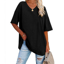 Laden Sie das Bild in den Galerie-Viewer, Damen lockeres halbärmliges T-Shirt mit V-Ausschnitt aus Baumwolle
