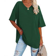 Laden Sie das Bild in den Galerie-Viewer, Damen lockeres halbärmliges T-Shirt mit V-Ausschnitt aus Baumwolle
