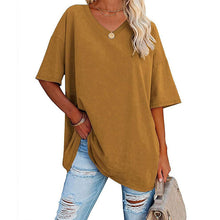 Laden Sie das Bild in den Galerie-Viewer, Damen lockeres halbärmliges T-Shirt mit V-Ausschnitt aus Baumwolle
