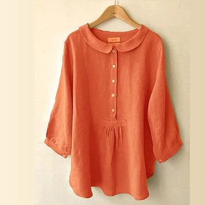 Bluse mit Puppenkragen aus Baumwolle und Leinen