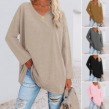 Laden Sie das Bild in den Galerie-Viewer, 🔥 Sommerspecial 🔥Damen Lockeres Langärmeliges Modisches T-Shirt mit V-Ausschnitt
